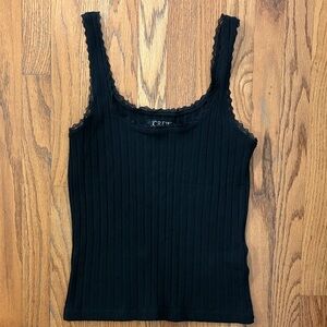 J. Crew Women's Black Lace-Trim Ribbed Top